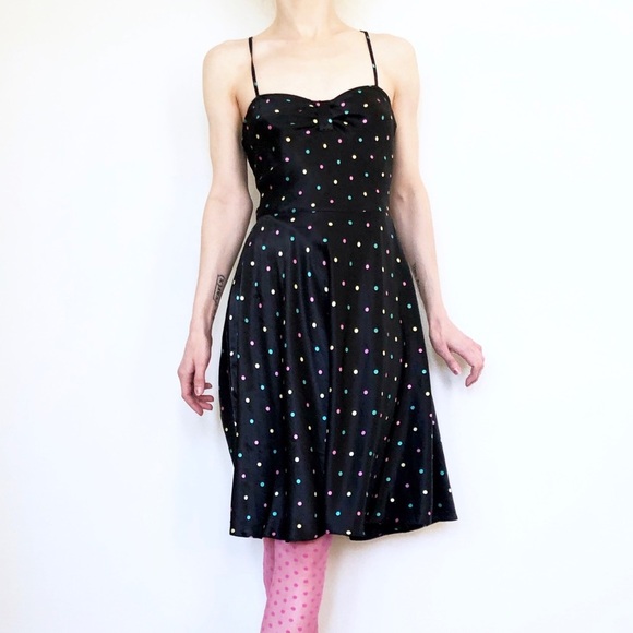 Rainbow Multi-Color Polkadots A-Line SATIN DRESS - Picture 1 of 7